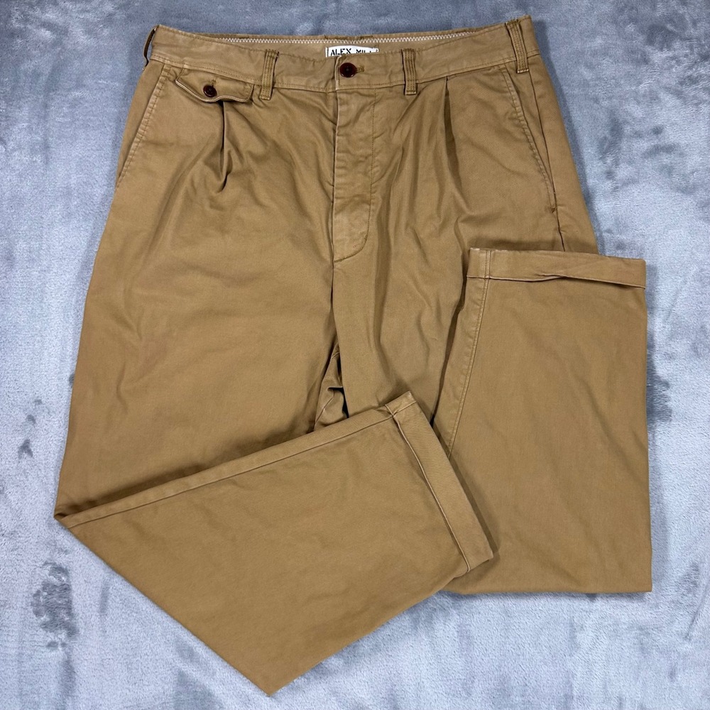 Alex Mill Mens Pleated Chinos Khaki Tan BCI Cotton Cuffed Pants Size 30